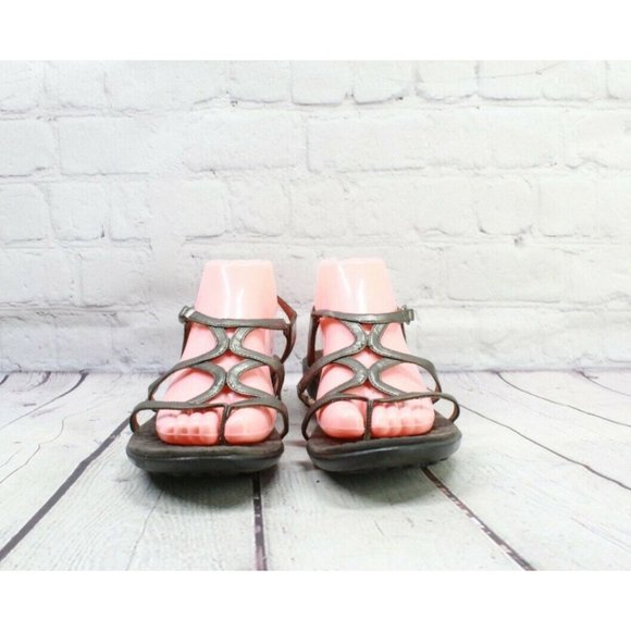 Privo by Clarks Brown Metallic Ankle Strap Low Wedge Sandals Size 8 M - Picture 4 of 9